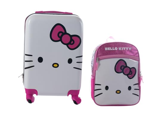 AI ACCESSORY INNOVATIONS Hello Kitty Conjunto de bagagem e mochila para meninas – mala de 45,7 cm com rodas, mochila de 34,9 cm, Conjunto Hello Kitty, 18' Luggage, 13.75' Backpack, Conjunto de 2 peças