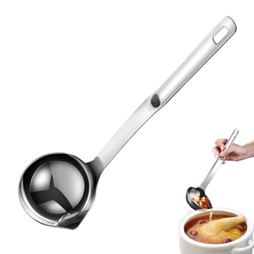 スープスキミングスプーン - メタルオイルフィルターのひしゃく、細かいメッシュストレーナー、長持ちする耐熱性キッチン調理器具|健康的な食事の準備とスープグレービーソースのための簡単な脂肪分離器
