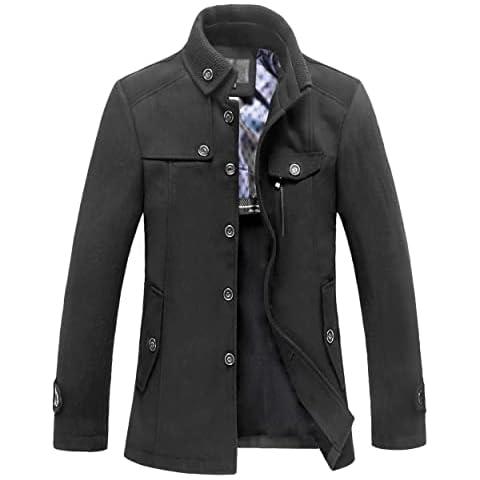 Yukirtiq Mens Wool Coats Slim Fit Casual Peacoats Winter Warm Business Short Trench Coat Outerwear Jacket Car Coat Cover