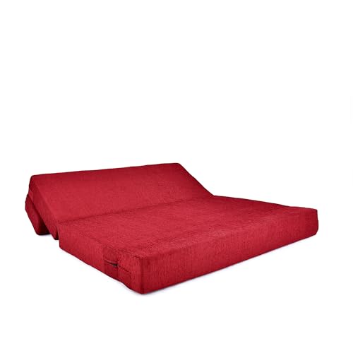 Image of Three Seater Sofa Cum Bed 5x6 Ft with Soft Foam Cushioning, Comfortable Foldable Sofa Bed for Living Room, Bedroom, Guest Room & Office(Red)