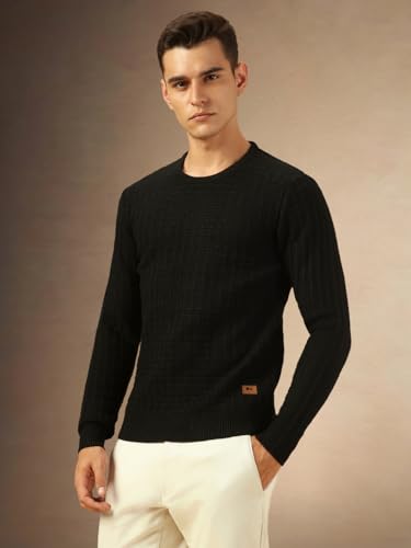 Image of Dennis Lingo Men Solid Acrylic Regular Fit Full Sleeves Pullover Sweater