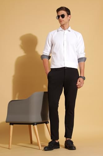 Image of Fyltr Men's Regular Fit Oxford Cotton Blend Shirt - Full Sleeve | Contrast Trim Fabric | Formal Shirts for Men