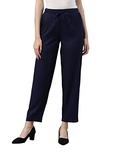 Image of GO COLORS Women Solid Mid Rise Relaxed Fit Viscose Casual Pants