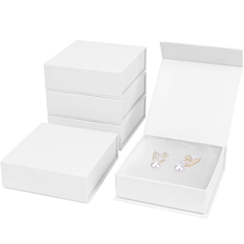 Mirgrime Jewelry Gift Boxes 5 Pack 3.5x3.5x1 inch Small Jewelry Boxes Cardboard Box for Necklaces Bracelet Earring Ring (White)