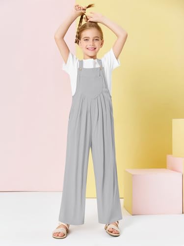 Image of Haloumoning Girls Overalls Kids Casual Sleeveless Wide Leg Jumpsuit Loose Rompers with Pockets 5-14 Years