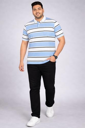 Image of INKKR Plus Size - Men Striped Polo Neck Tshirt