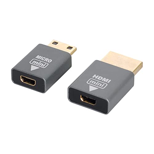 NFHK Lot de 2 adaptateurs Micro HDMI femelle vers mini mâle et HDMI 1.4 mâle 4K @ 60 Hz