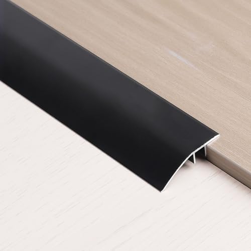 EXLECO Perfil de Transición para Suelo Desnivel Tira de Transición de Piso 0.9m*43mm Perfil de Unión para Suelos Aluminio Tira Puerta Transición Negro Banda de Transición para Umbral de Puerta 5-12mm