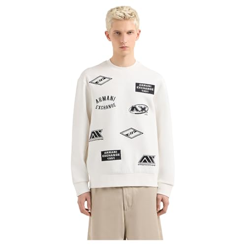 Armani Exchange Logo Mania Sweatshirt Maillot de survêtement, Ecru, M Homme