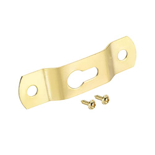 Image of uxcell Keyhole Hanging Plate, 49mm x 13mm Single Hole Hook for Picture Frames with Screws, 50 Pcs (Golden)