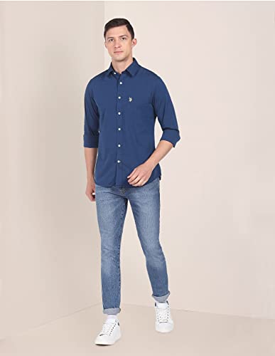 Image of U.S. Polo ASSN. Solid Regular Fit Shirts for Men - 100% Cotton, Full Sleeve Mens Casual Shirts