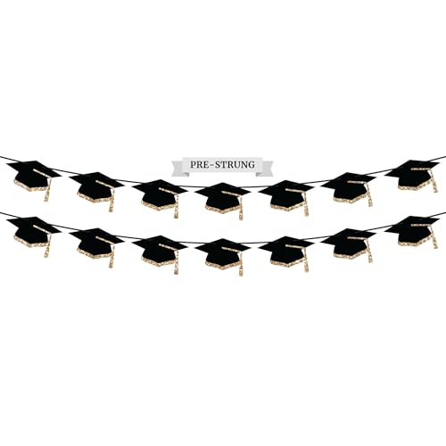 Image of Pre-Strung Graduation Banner - Grad Caps Party Banner Decoration