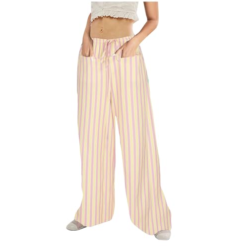 Women's Wide Leg Palazzo Pants Summer Casual Elastic Waist Capri Trousers Comfy Fashion Y2k Stripe Straight Leg Pants