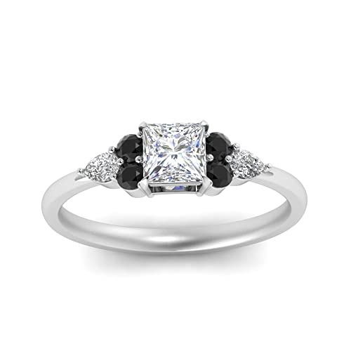 Image of Choose Your Gemstone Princess Shape Accented Engagement Ring 925 Sterling Silver Minimal Modern Design Birthday Gift Wedding Gift Side Stone Engagement Rings : US Size 4 to 12