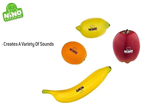 Nino Percussion Kids Plastic Percussion Shapes-Not Made In China-For Classroom Music Or Playing At Home, 2-Year Warranty, 4-Piece Fruit Shaker Set, (Ninoset100) #TOP1