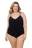 Picture of Aqua Green Women's Triple Ruffle Tier Swim Tankini Top with Adjustable Straps, Black, Large