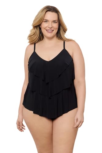 Aqua Green Womens Triple Ruffle Tier Swim Tankini Top with Adjustable Straps