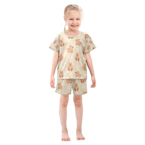 senya Cute Capybara Daisy Flower B Summer Pajamas Set Short Cotton Sleepwear 2 Piece3
