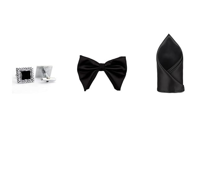 cufflinks pocket square big bow tie butterfly BLACK bow tie combiniation | cufflinks big bow tie pocket square (bow tie + cufflinks + pocket square)-image-6