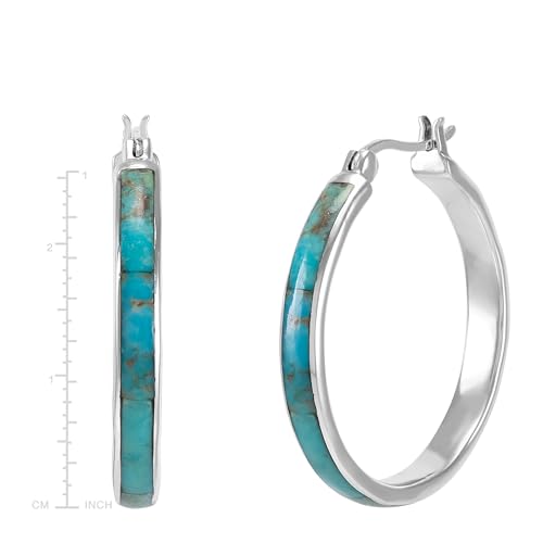 Silpada 'Beginner's Luck' Sterling Silver Compressed Teal Turquoise Hoop Earrings4