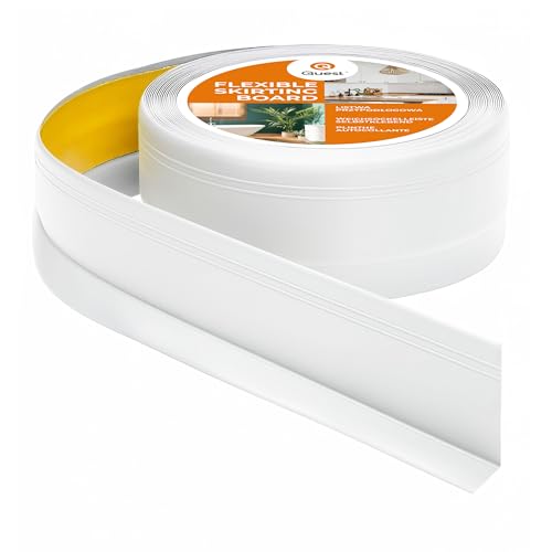 Quest Zócalo blando autoadhesivo con fresado – 50 mm x 20 mm – Rodapié de PVC para cocina, baño, pared, suelo, decorativo, resistente a los rayos UV, 10 metros, color blanco
