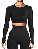 Navneet Women Long Sleeve Gym Tops Gym Crop Top Compression Workout Top Pilates Yoga Tops Running Sports Fall Outfits Black S
