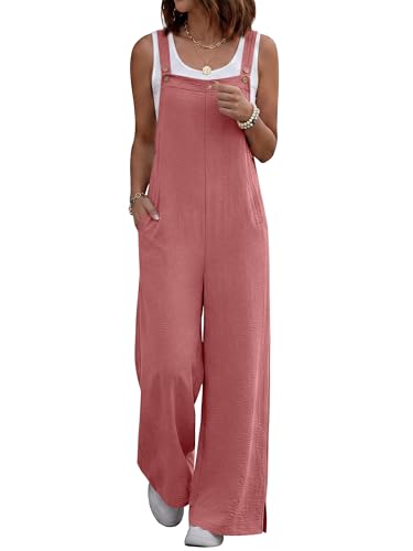 ANRABESS Overalls for Women 2026 Summer Casual Loose One Piece Outfits Baggy Wide Leg Jumpers Lightweight Comfy Rompers Rust Medium
