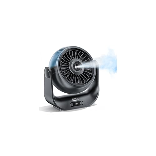 Kssvzz Tischventilator Leise mit Wasserkühlung - 5000mAh USB Ventilator Akku mit 5 Stufen LED-Anzeige 90 Neigung Tisch Ventilatoren Portable Table Fan für Schlafzimmer Büro Wohnzimmer (Schwarz)