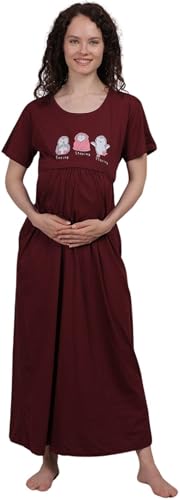 Image of Fabme Women's Full Length Printed Pre and Post Pregnancy Pure Cotton Nursing Nightdress Nighty