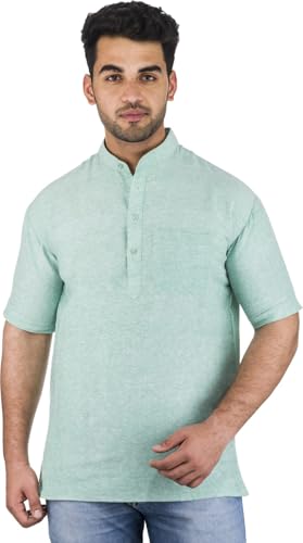 Image of Men's Cotton Short Kurta Without Pant | Mandarin Neck Short Kurta | Half Sleeve Casual Kurta | Traditional Ethnic Regular Kurta | Solid Plain Kurta for Men's (Pack of 1)