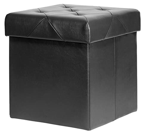 Red Co. Faux Leather Folding Cube Storage Ottoman With Padded Seat, 15" X 15" - Black #TOP1