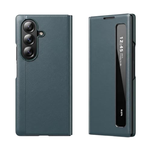 Image of MILLION CASES Intelligent View Side Window Flip Case for Samsung Galaxy Z Fold6, Galaxy Z Fold6 Back Cover Case(2024) - Leather | Green