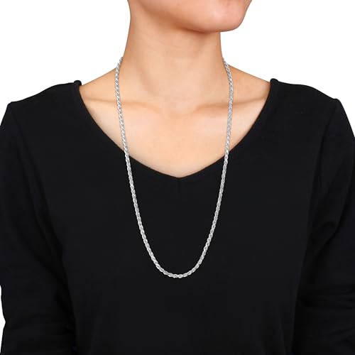 Italian 925 Sterling Silver Solid Diamond Cut Rope Chain Necklace - for Men & Women - Available in Sterling Silver, Yellow Gold Flash Plated Sterling Silver, or Rhodium Plated Sterling Silver - in Various Widths - Versatile Lengths: 16in, 18in, 20in, 22in, 24in, 28in, 30in2