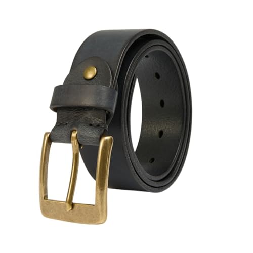 Mens Womens Genuine Embossed Distressed Leather Belt,Handmade Cowhide Waist Strap with Solid Brass Square Buckle(125cm/49, Black)