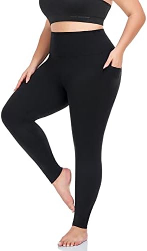 MOREFEEL Plus Size Leggings for Women with Pockets-Stretchy X-5XL Tummy Control High Waist Womens Leggings Workout Black Yoga Pants