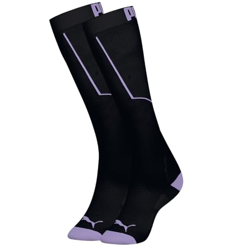 Meia Puma 3/4 Compressão Corrida Poliamida Esportiva Feminina (BR, Numérico, 34, 39, Regular, Alto, Preto com Violeta)