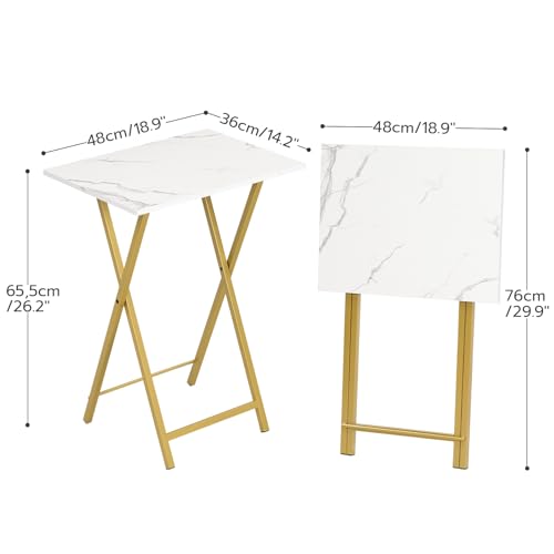Image of HOOBRO Folding TV Tray Tables, Set of 4 TV Trays with Storage Rack, Industrial Side Table for Eating at Couch, Foldable Snack Table for Small Space, Easy Assembly, Marble and Gold DM50BZ01