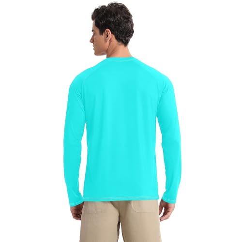 Cyan Blue Men's Swim Shirts UPF 50+ Loose Crew Neck Round Neck Mens Sun Protection Long Sleeve Summer2