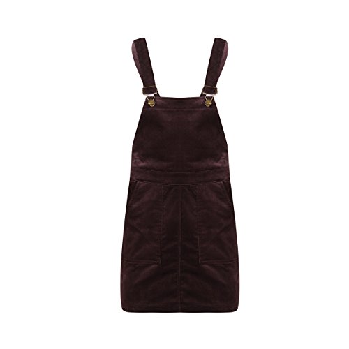 ASMAX Haoduoyi Womens A-line Corduroy Mini Overall Dress(XL,Brown)
