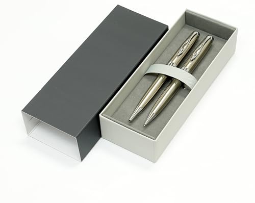 K7-LF01CW-1-Stainless-Steel-Squeezing-Shaft-Elegant-Silver-Rotating-Ballpoint-Pen-and-Mechanical-Pencil-Set-of-2-in-a-Luxury-Paste-Box