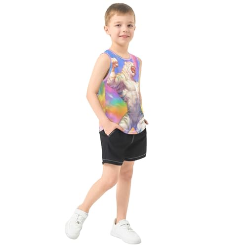 Boys Tank Top Shirts Colorful Muscle White Tiger Sleeveless T-Shirts Crew Neck for Kids Clothing Children4