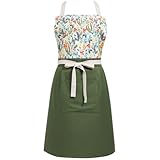 Slyitokbhr Cute Floral Apron for Women with Pocket Cotton Linen Apron for Cooking