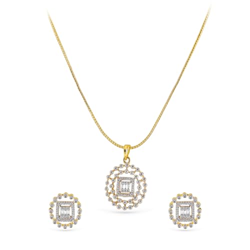 Image of Rubans Pendant Necklace Set American Diamond and Zirconia Gift Jewellery for Women & Girls