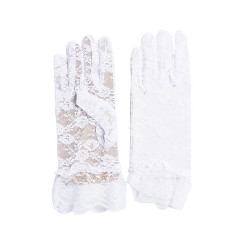 Korechain Gants Dentelle Blanc, Gant Dentelle Blanc​ 23 cm, Gants Dentelle​ pour Mariée, Cérémonie & Tenue de Soirée, 1 Paire