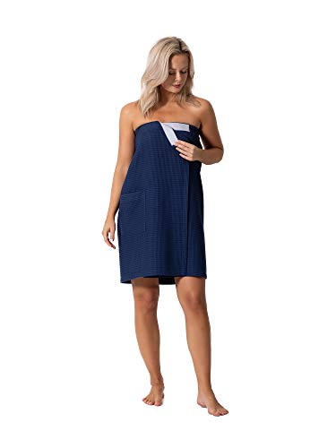Robe Direct Quick Dry, Lightweight Waffle Spa/Bath Wrap With Adjustable Closure & Elastic Top (Navy, Large-X-Large) #TOP2