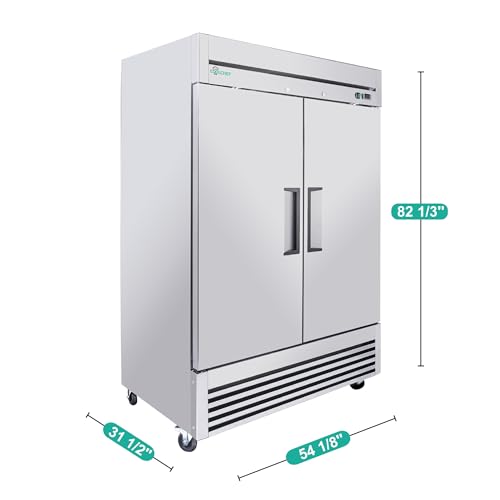 Image of 54 inch Commercial Freezer, Upright Freezer with 2 Solid Door, -8℉~0℉, 45 Cu.Ft Reach-in Freezer, Stainless Steel Interior and Exterior Construction, ETL and DOE