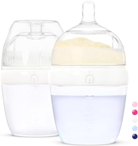 Baby Bottles with Built-in Formula Dispenser, Anti-Colic Wide Neck Design for Newborn Feeding and Everyday Baby Essentials, 6 Oz Slow Flow (2 Pack), Stylish White