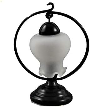 Dolls House Black Table Lamp with Circular Wire & Frosted Shade Electric Light image 2