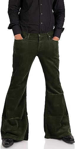 Image of Men's Corduroy Relaxed Vintage 60s 70s Bell Bottom Pants Stretch Fit Classic Comfort Flared Flares Retro Disco Pants