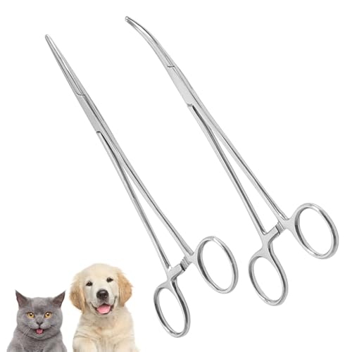 2 Stück 12.5cm gerade und gebogene Köpfe Hakenlöser Zange,Pinzette set aus Edelstahl,arterienklemme,hakenlöser angeln,Lösezange Angeln,Sägezahndesign,für Katzen und Hunde